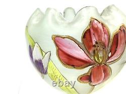 Rare Bohemian Loetz Arcadia Art Nouveau Enamel Floral Rose Bowl Art Vase