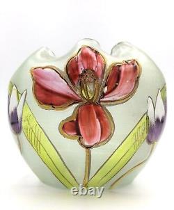Rare Bohemian Loetz Arcadia Art Nouveau Enamel Floral Rose Bowl Art Vase