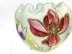 Rare Bohemian Loetz Arcadia Art Nouveau Enamel Floral Rose Bowl Art Vase