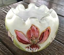 Rare Bohemian Loetz Arcadia Art Nouveau Enamel Floral Rose Bowl Art Vase