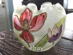 Rare Bohemian Loetz Arcadia Art Nouveau Enamel Floral Rose Bowl Art Vase