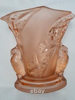 Rare Brockwitz Art Deco Pink Glass'Parakeet' Bird Vase Rare Brockwitz Art Deco Pink Glass'Parakeet' Bird Vase