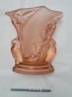 Rare Brockwitz Art Deco Pink Glass'Parakeet' Bird Vase
