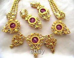 Rare CZECH Rose Pink & Purple Art Glass GP Rhinestone Glass Couture Necklace Set