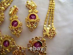 Rare CZECH Rose Pink & Purple Art Glass GP Rhinestone Glass Couture Necklace Set