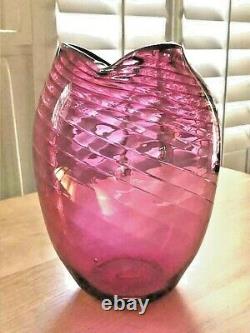 Rare Christian Zvonik Cranberry Pink Swirl Art Glass Blown Vase Signed Dated