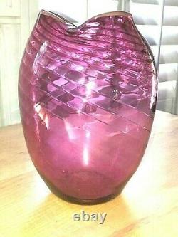 Rare Christian Zvonik Cranberry Pink Swirl Art Glass Blown Vase Signed Dated