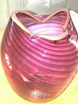 Rare Christian Zvonik Cranberry Pink Swirl Art Glass Blown Vase Signed Dated