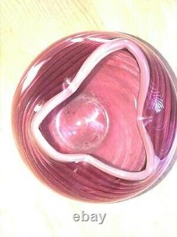 Rare Christian Zvonik Cranberry Pink Swirl Art Glass Blown Vase Signed Dated