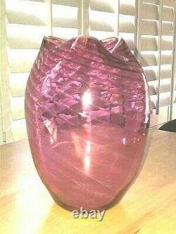 Rare Christian Zvonik Cranberry Pink Swirl Art Glass Blown Vase Signed Dated