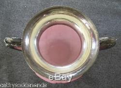 Rare Consolidated Glass Pink Satin Regent Florette Silver Plate Creamer & Sugar