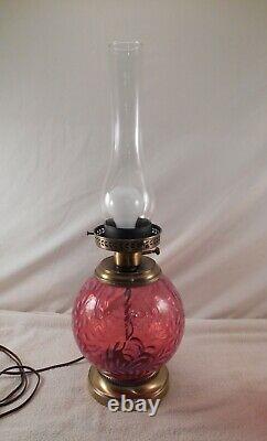 Rare Daisy and Fern Pattern Fenton GWTW Lamp in Cranberry (Works)