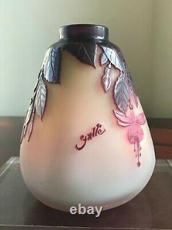 Rare & Early Emile Gallé Fuchsia Vase Ca 1900, Cameo Signed