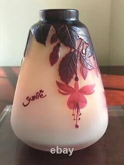 Rare & Early Emile Gallé Fuchsia Vase Ca 1900, Cameo Signed