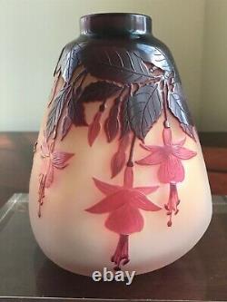 Rare & Early Emile Gallé Fuchsia Vase Ca 1900, Cameo Signed