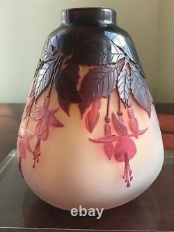 Rare & Early Emile Gallé Fuchsia Vase Ca 1900, Cameo Signed