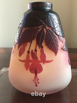 Rare & Early Emile Gallé Fuchsia Vase Ca 1900, Cameo Signed