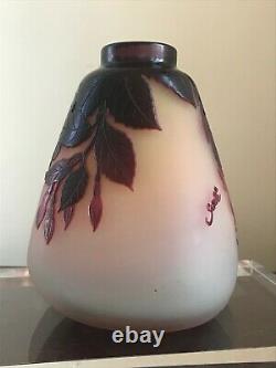 Rare & Early Emile Gallé Fuchsia Vase Ca 1900, Cameo Signed