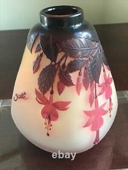 Rare & Early Emile Gallé Fuchsia Vase Ca 1900, Cameo Signed