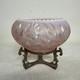 Rare FENTON Art Glass Pink Iridescent Rose & Leaves Bowl On Brass Stand