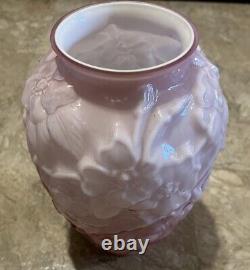 Rare FENTON Floral DOGWOOD Pink 3D VASE 11