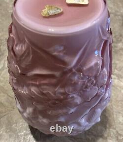 Rare FENTON Floral DOGWOOD Pink 3D VASE 11