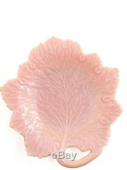 Rare FENTON VINTAGE 1950s PASTEL PINK MILK GLASS LEAF HANDLED 8 CAKE PLATE