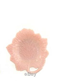 Rare FENTON VINTAGE 1950s PASTEL PINK MILK GLASS LEAF HANDLED 8 CAKE PLATE