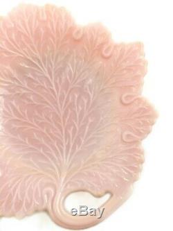 Rare FENTON VINTAGE 1950s PASTEL PINK MILK GLASS LEAF HANDLED 8 CAKE PLATE