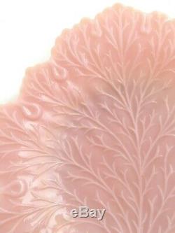 Rare FENTON VINTAGE 1950s PASTEL PINK MILK GLASS LEAF HANDLED 8 CAKE PLATE