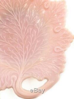 Rare FENTON VINTAGE 1950s PASTEL PINK MILK GLASS LEAF HANDLED 8 CAKE PLATE