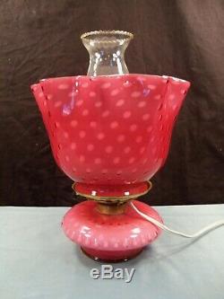 Rare Fenton Bubble Optic Wild Rose Overlay Glass Electric Table Lamp