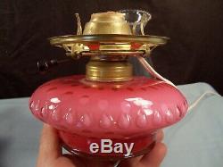 Rare Fenton Bubble Optic Wild Rose Overlay Glass Electric Table Lamp