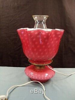 Rare Fenton Bubble Optic Wild Rose Overlay Glass Electric Table Lamp