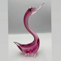 Rare Italian Murano Art Glass Large Swan Bird Pink Cranberry Sculpture Vintage