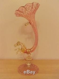 Rare Large Barovier Toso Salviati Horse Cornucopia Vase Pink Gold Venetian Glass