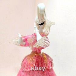 Rare Large VTG Murano Art Glass Heavy White Clear & Pink Woman Dancer Tall 15