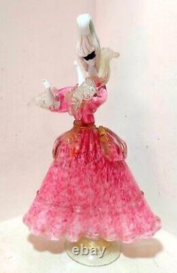 Rare Large VTG Murano Art Glass Heavy White Clear & Pink Woman Dancer Tall 15