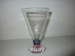 Rare Laura Birdsall Hand-blown Drinking Glass, Pink/blue Stem, 3 Blade Knops