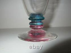 Rare Laura Birdsall Hand-blown Drinking Glass, Pink/blue Stem, 3 Blade Knops