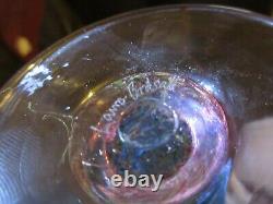 Rare Laura Birdsall Hand-blown Drinking Glass, Pink/blue Stem, 3 Blade Knops