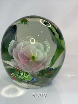 Rare Lovely Art Glass Paperweight 4 Tall Pink Flower