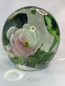 Rare Lovely Art Glass Paperweight 4 Tall Pink Flower