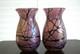 Rare Matching Pair of Bohemian Spots & Thread Pink Iridescent Glass Vases 1920s