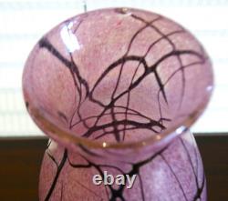 Rare Matching Pair of Bohemian Spots & Thread Pink Iridescent Glass Vases 1920s