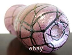 Rare Matching Pair of Bohemian Spots & Thread Pink Iridescent Glass Vases 1920s