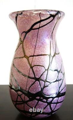 Rare Matching Pair of Bohemian Spots & Thread Pink Iridescent Glass Vases 1920s