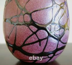 Rare Matching Pair of Bohemian Spots & Thread Pink Iridescent Glass Vases 1920s