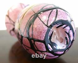 Rare Matching Pair of Bohemian Spots & Thread Pink Iridescent Glass Vases 1920s