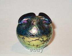 Rare Nouveau Mini Loetz Papillon Rubin Iridescent Art Glass Rosebowl Rose Bowl